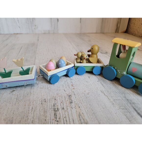Vintage mini wooden bunny Easter train chick set unique decor - Picture 4 of 11